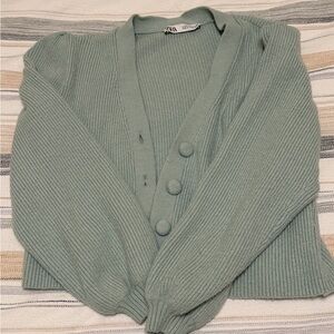 Zara Light Green Button-Up Sweater/Cardigan